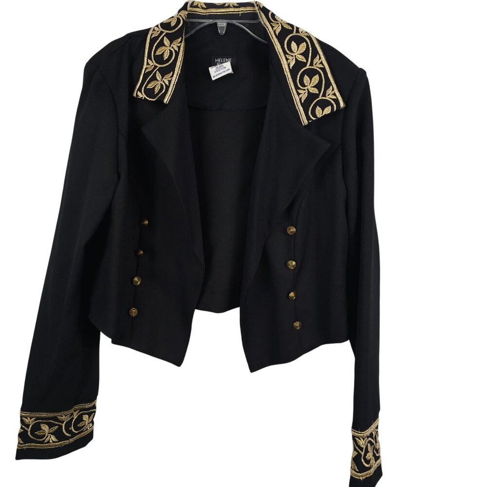 Helene Blake Blazer Jacket Women 14 Black Gold Elegant Office Business‎ Workwear